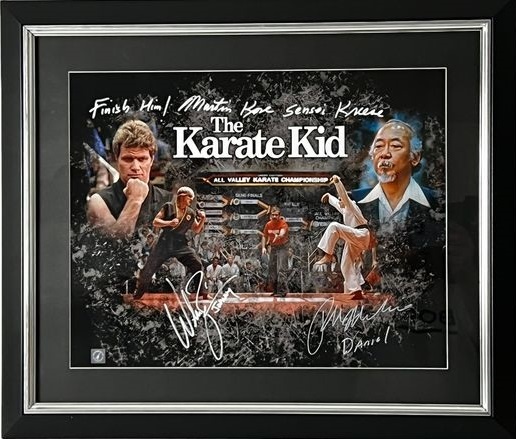 The Karate Kid - Triple signed by Ralph Macchio, William Zabka & Martin Kove - Autogramm, Poster, Framed